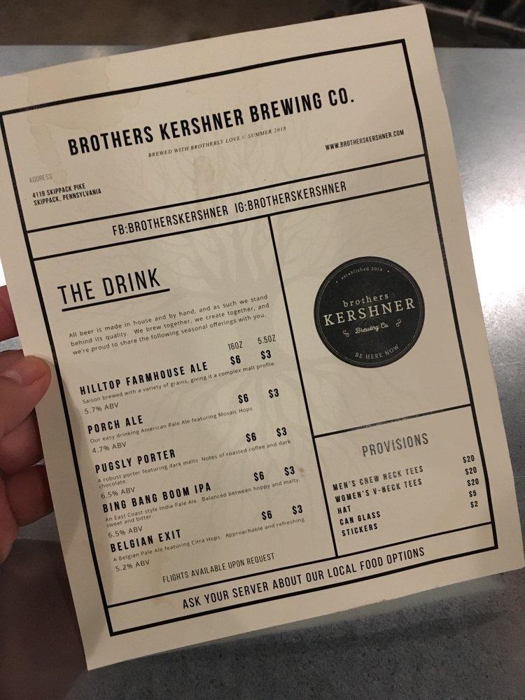 Menu at Brothers Kershner Brewing Co., Skippack