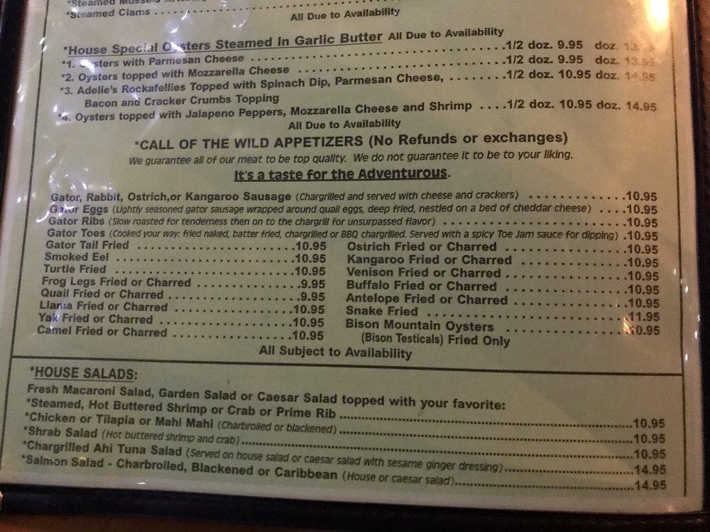 Menu at Clark's Fish Camp Seafood Restaurant, Jacksonville