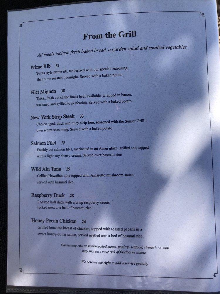 Menu at Sunset Grill steakhouse, Moab