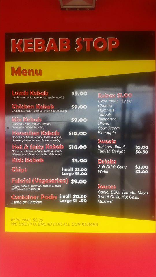 Menu at Cranbourne Kebab Stop restaurant, Cranbourne