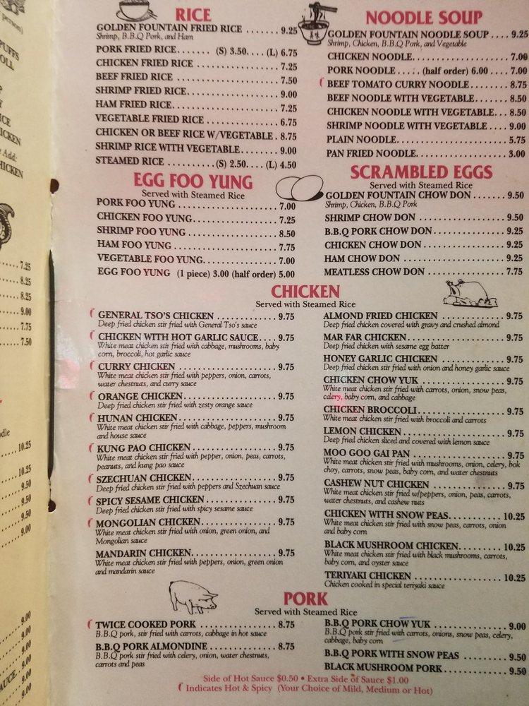 Menu at Golden Fountain restaurant, Pendleton, 437 S Main St