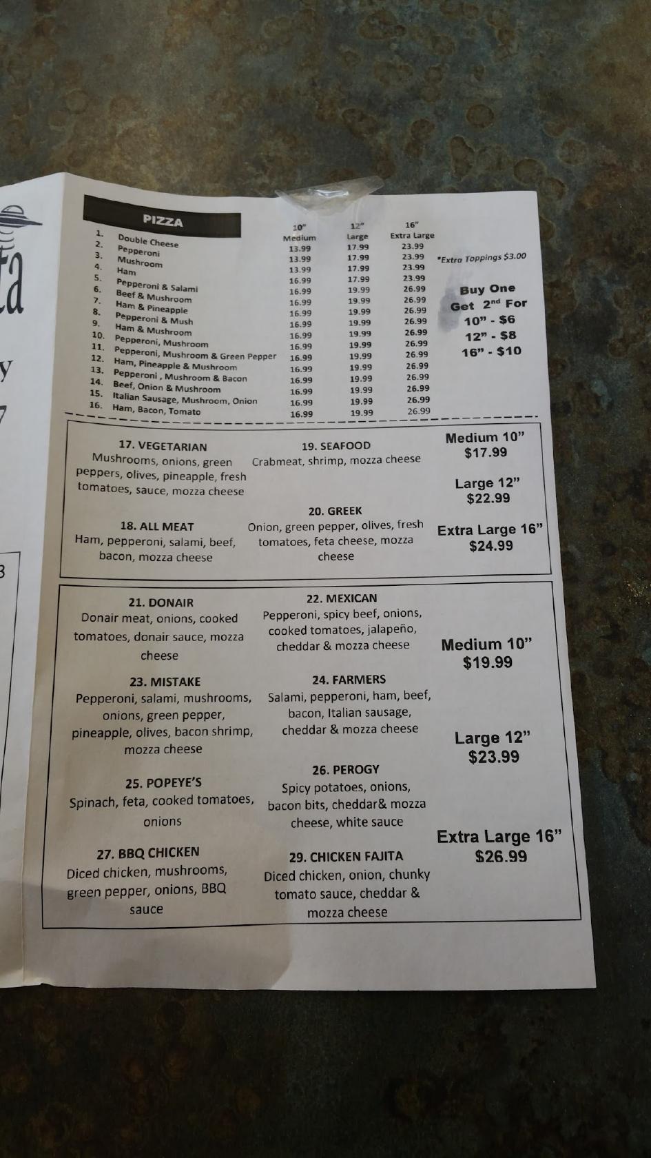 Menu at Mama's Pizza Vulcan pizzeria, Vulcan