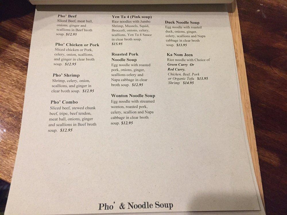 Menu at Thai Cortez restaurant, Cortez