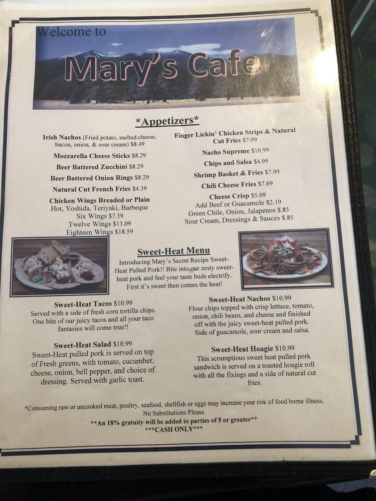 Menu at Mary's Cafe, Flagstaff, US89