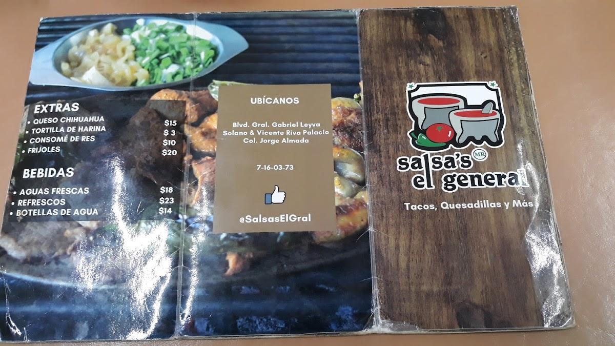 Carta del restaurante Salsas El General. Tacos Quesadillas Y Mas