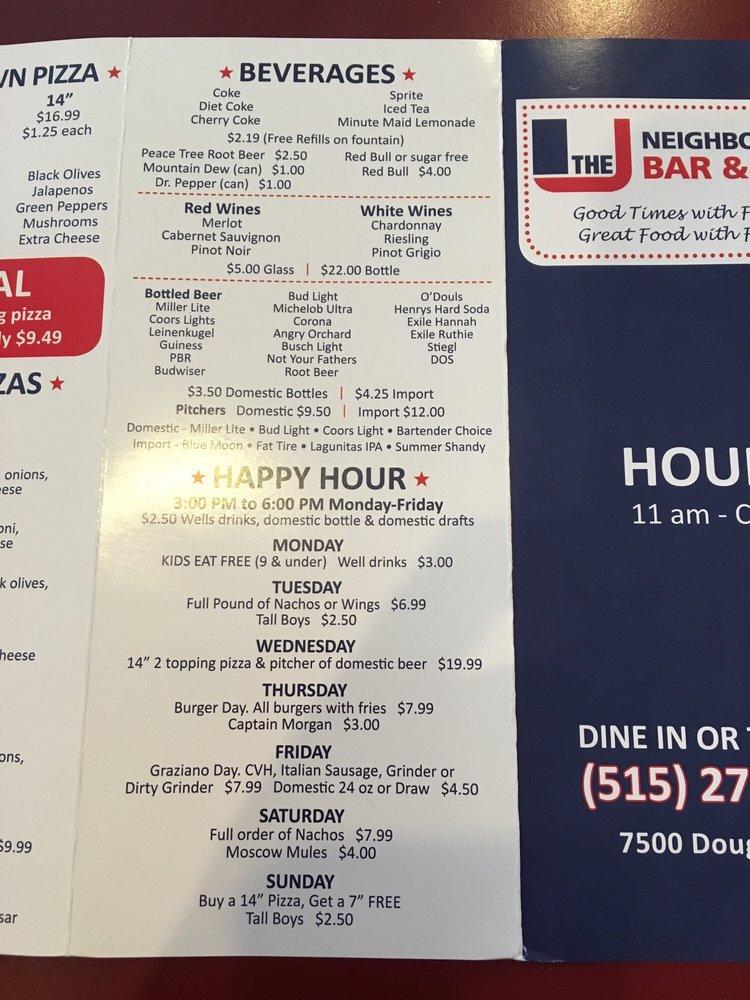 Menu at The U Neighborhood Grill pub & bar, Urbandale