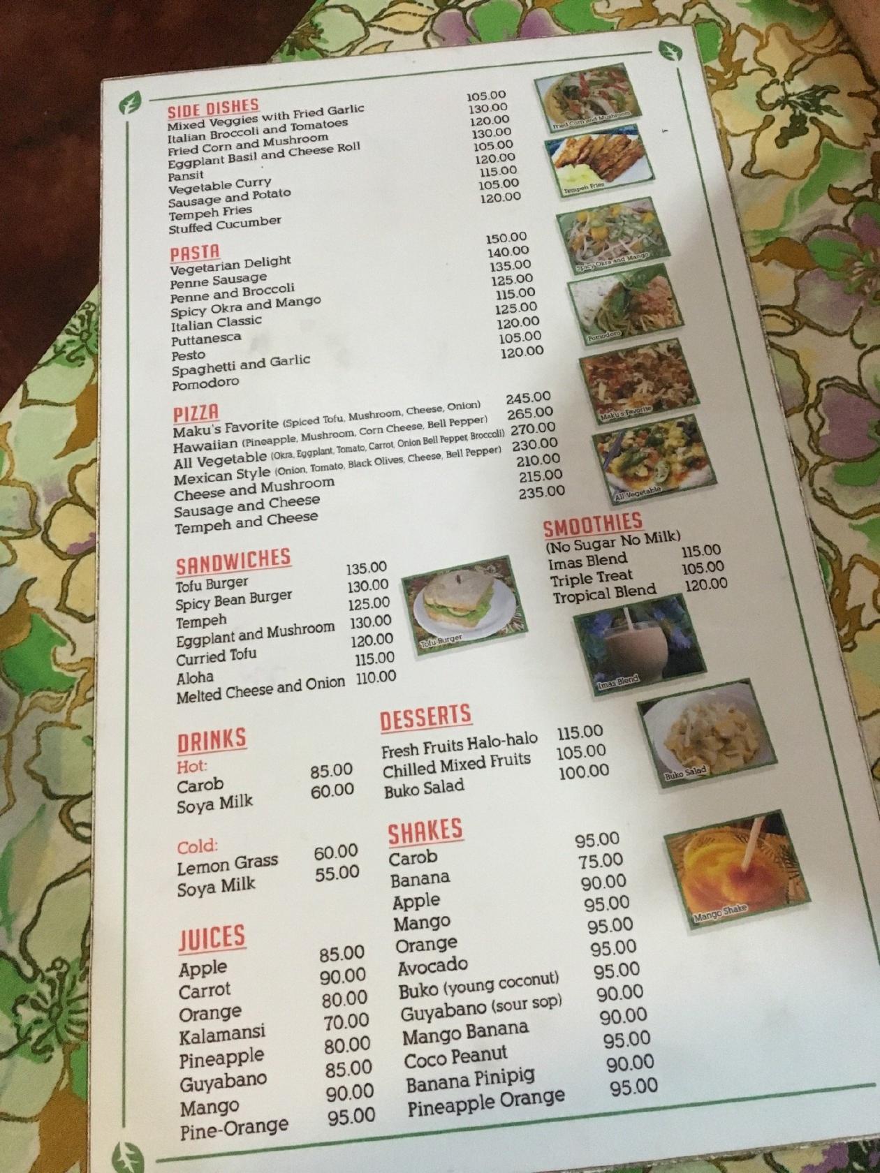 Menu at Ima's Gulay Bar, Puerto Princesa