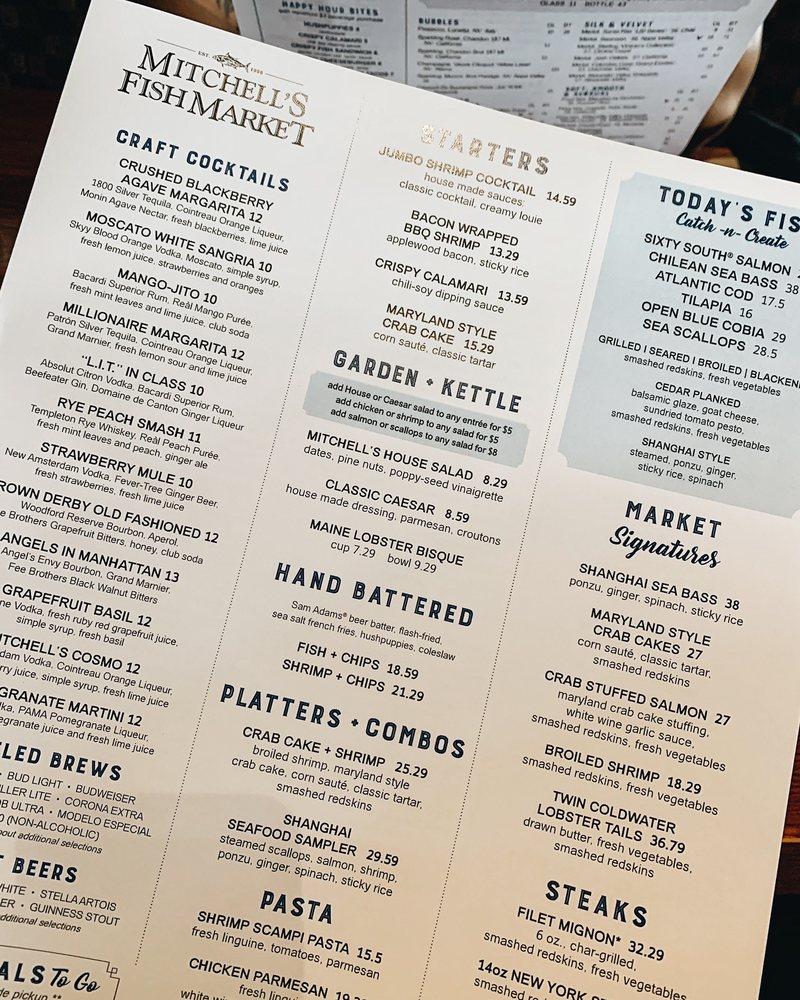 Menu at Mitchell's Fish Market restaurant, Lansing