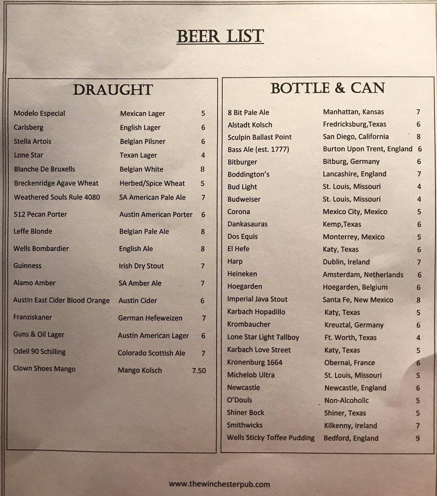 Menu At The Winchester Pub Bar San Antonio menu-at-the-winchester-pub-bar-san-antonio