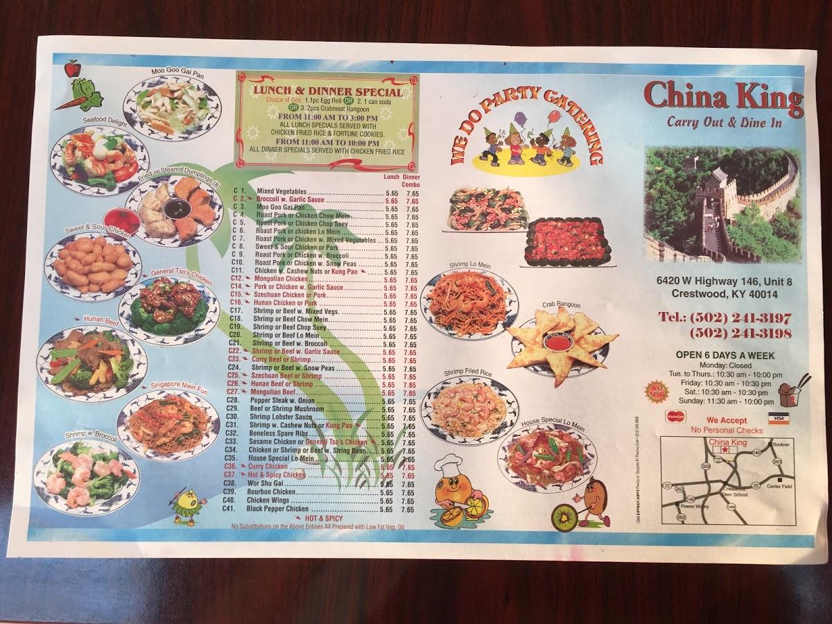 Menu at China King restaurant, Crestwood, KY146
