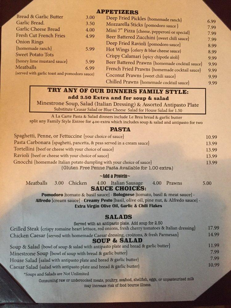 Menu at Mike & Tony's Restaurant, Mount Shasta