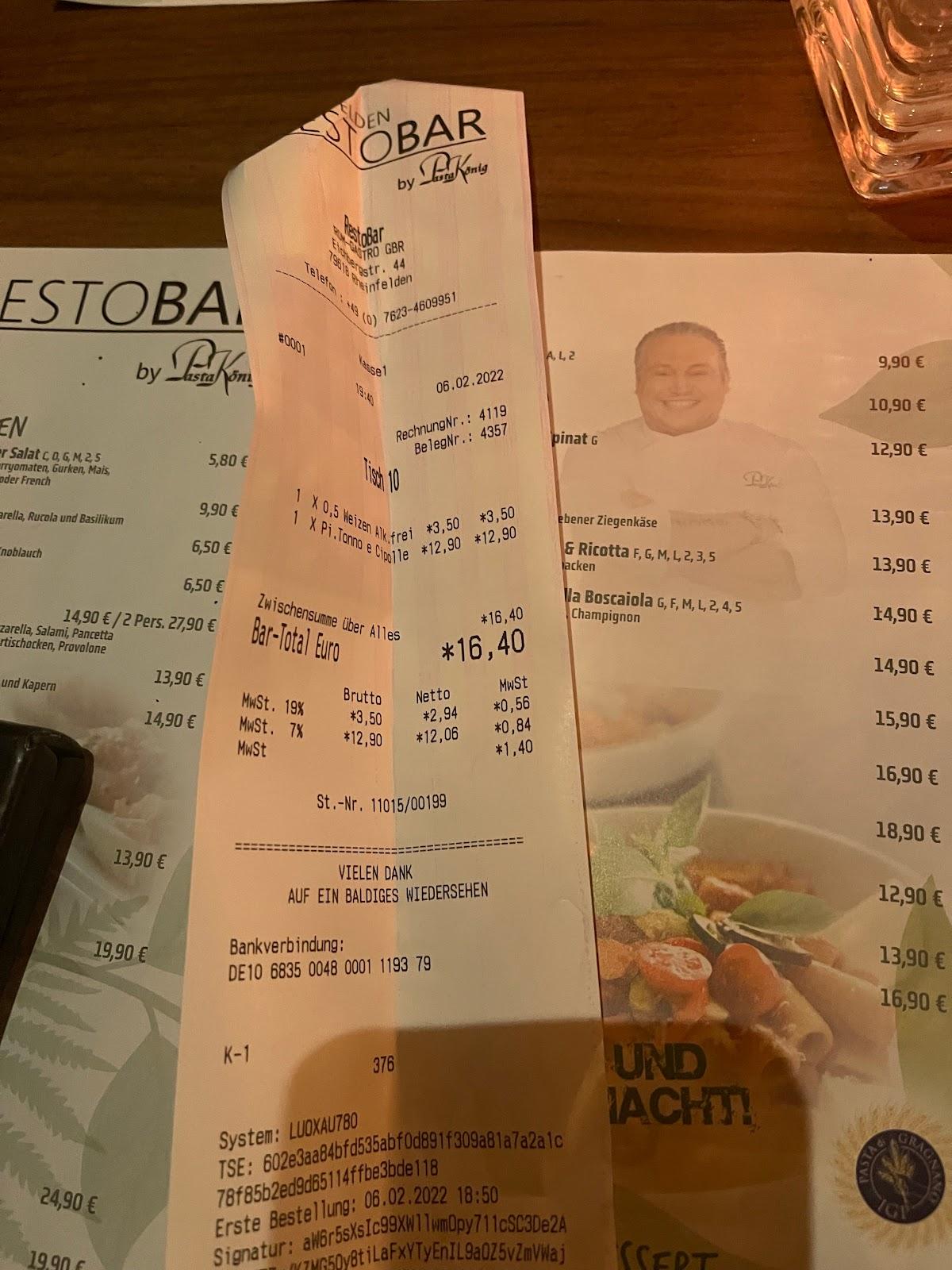 Speisekarte von Restobar Rheinfelden, Rheinfelden (Baden)