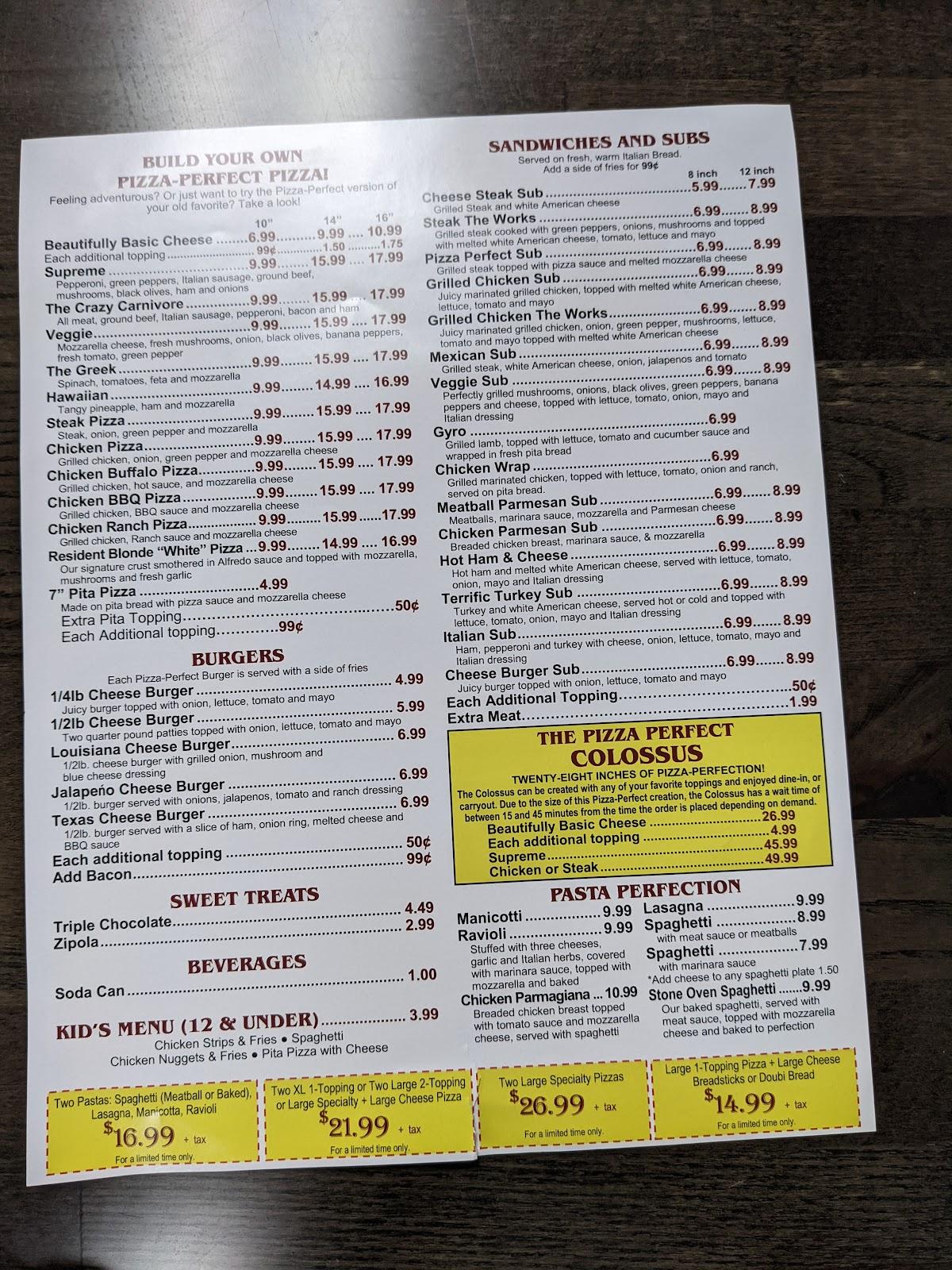 Menu at Tuscano Pizza restaurant, Pulaski