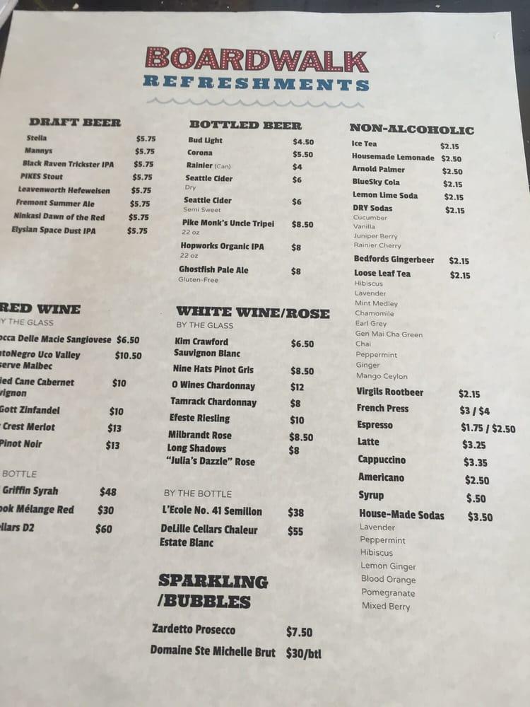 Menu at Boardwalk restaurant, Redmond