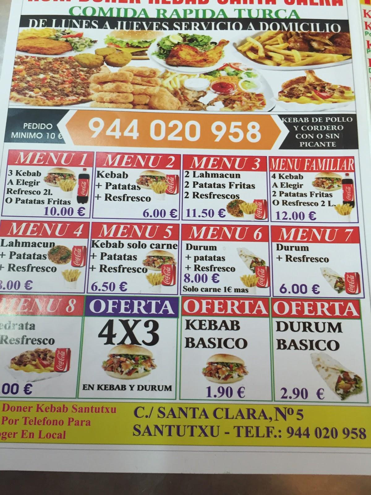 Menu at Doner Kebab antxon santa clara 5 restaurant, Bilbao, Santa