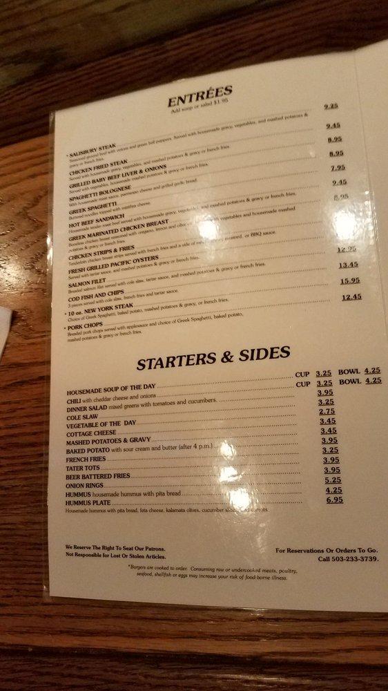Menu at Tom's Bar, Portland
