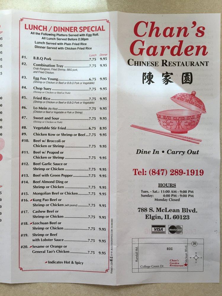 Menu at Chan’s Garden Chinese Restaurant, Elgin