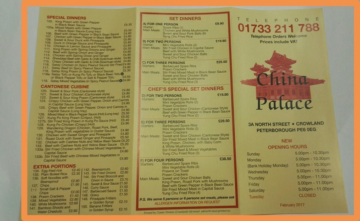 Menu at China Palace fast food, Peterborough