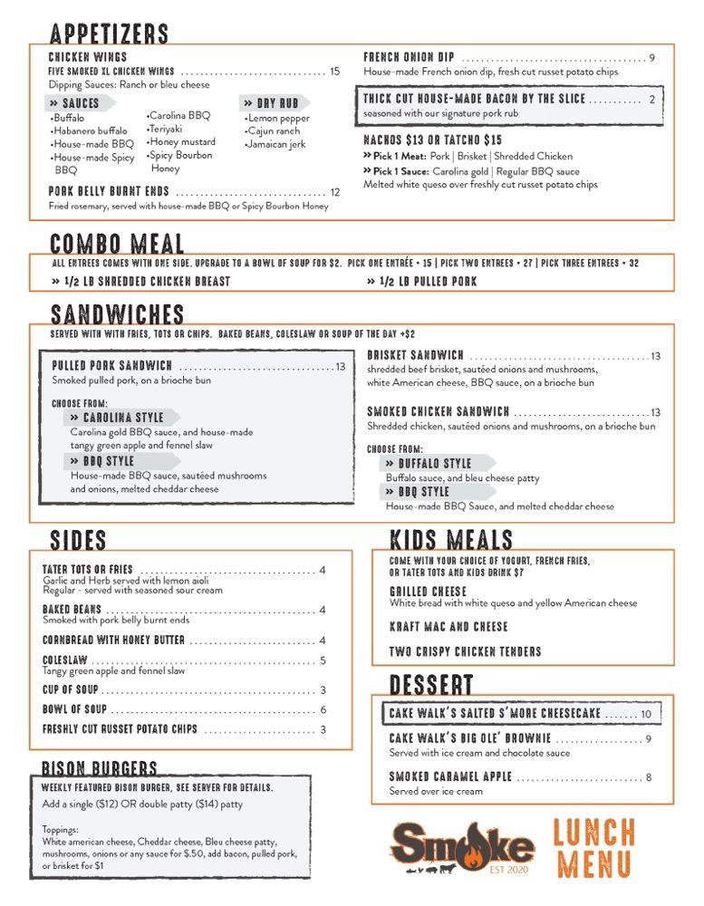 Menu at Smoke pub & bar, Lonsdale