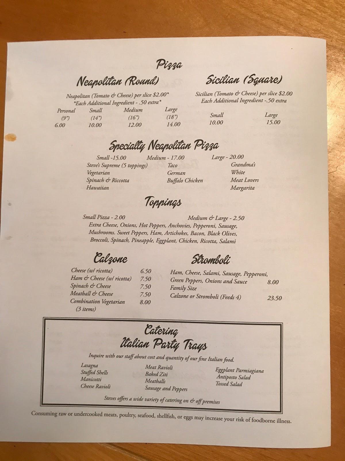 Menu at Steve's Pizzeria, Easton, S Greenwood Ave