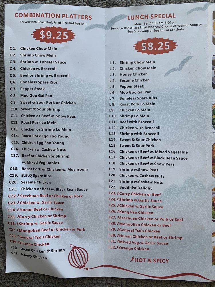 Menu at Jackie's Chinese Restaurant, Marco Island