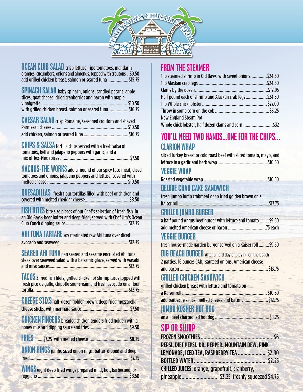 Menu at Wahoo Beach Bar & Grill, Ocean City