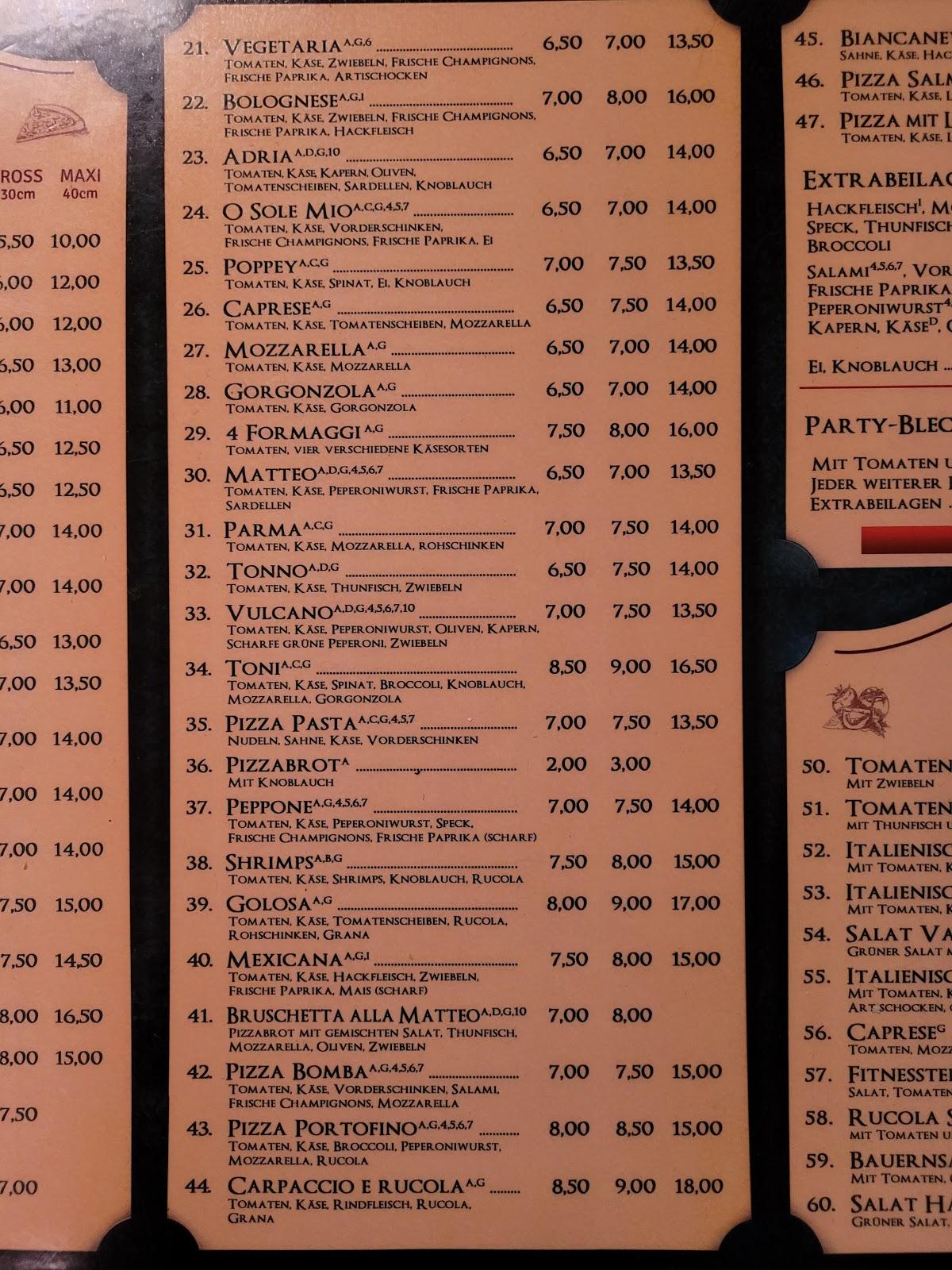 Speisekarte von Pizzeria Portobello, Taunusstein