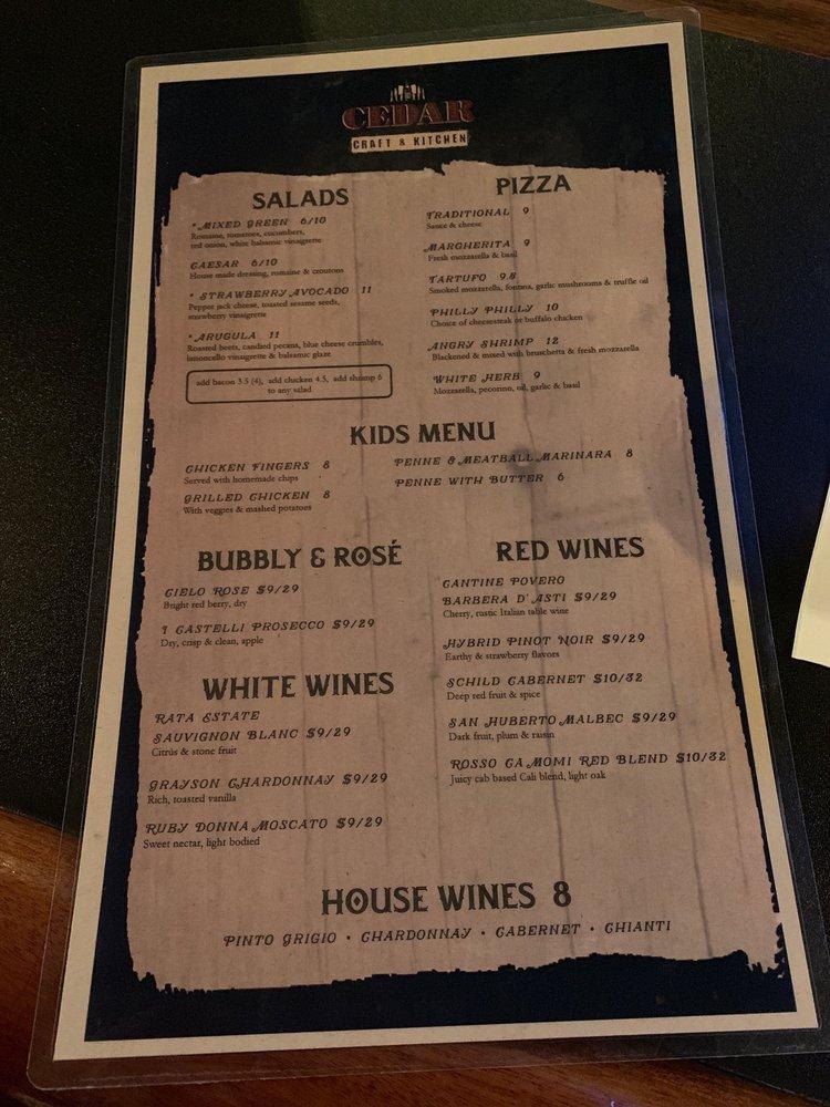 Menu at Cedar Craft & Kitchen pub & bar, Glenolden