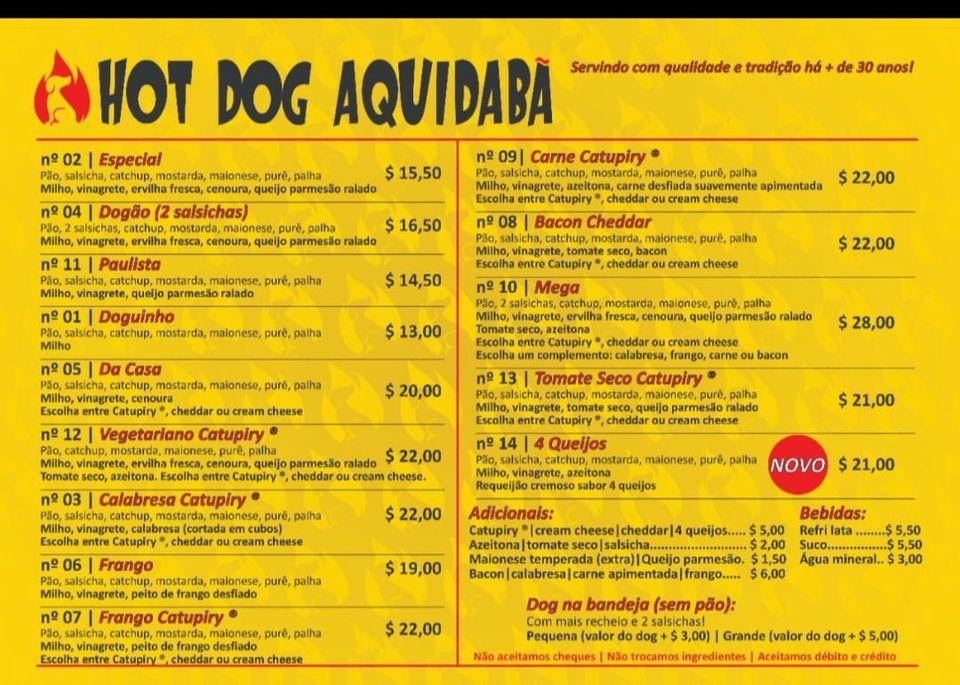 Hot Dog Aquidabã cardápio