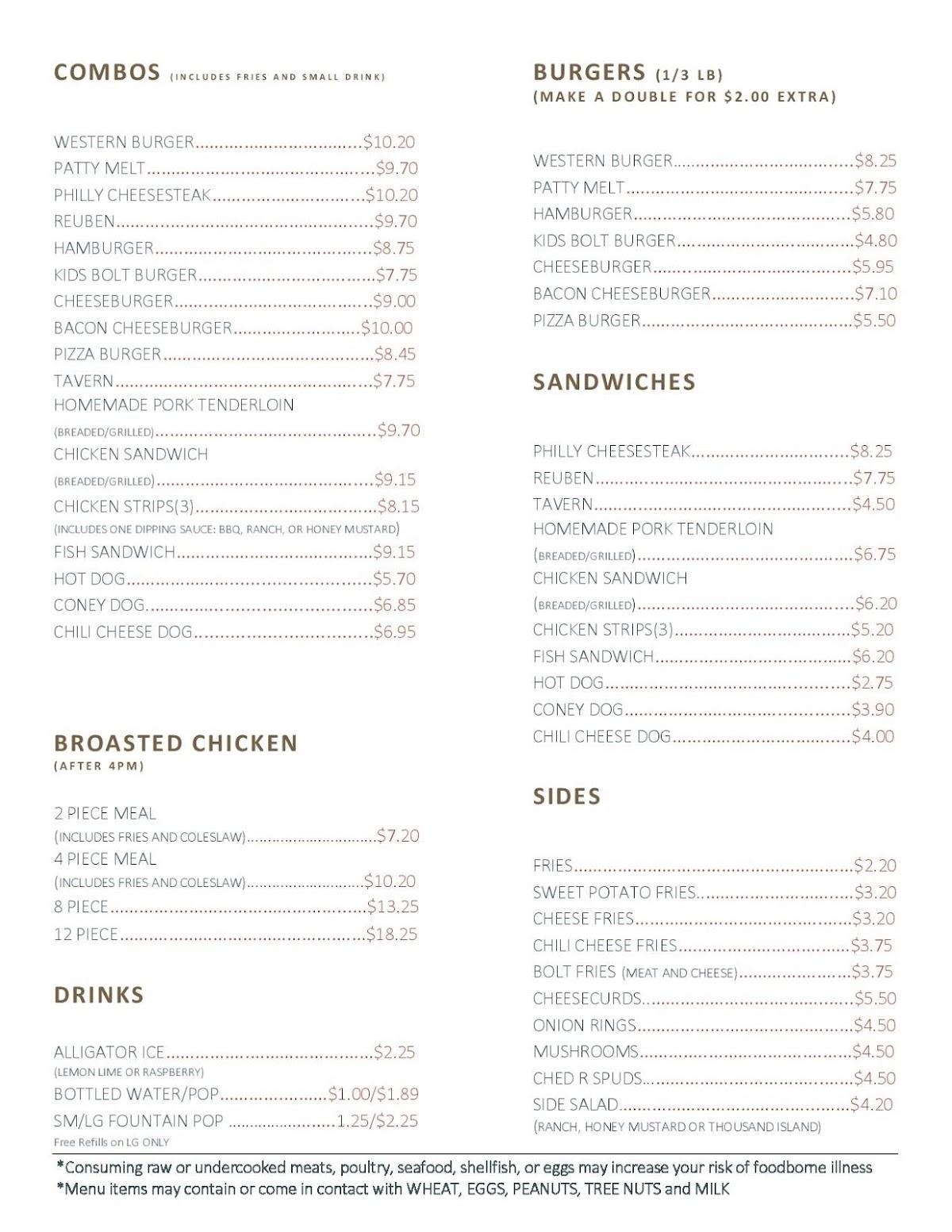 Menu at The Bolt DriveIn restaurant, Odebolt