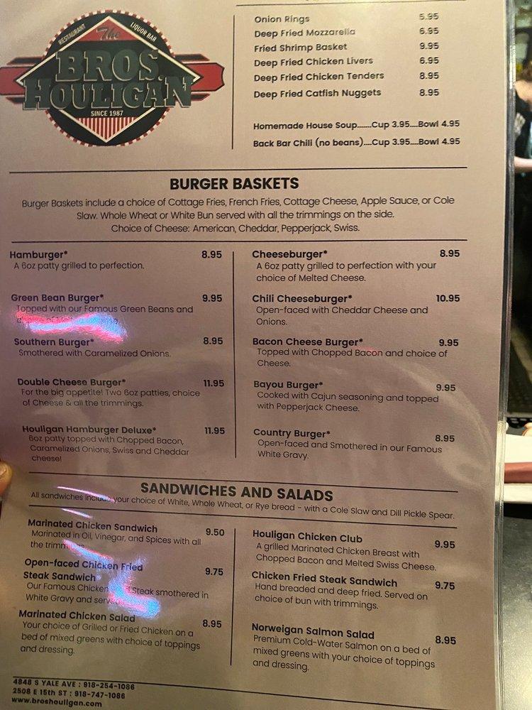 Menu at The Bros. Houligan restaurant, Tulsa, E 15th St
