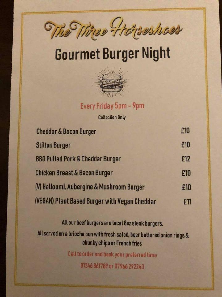 Menu at Three Horseshoes restaurant, North Wingfield