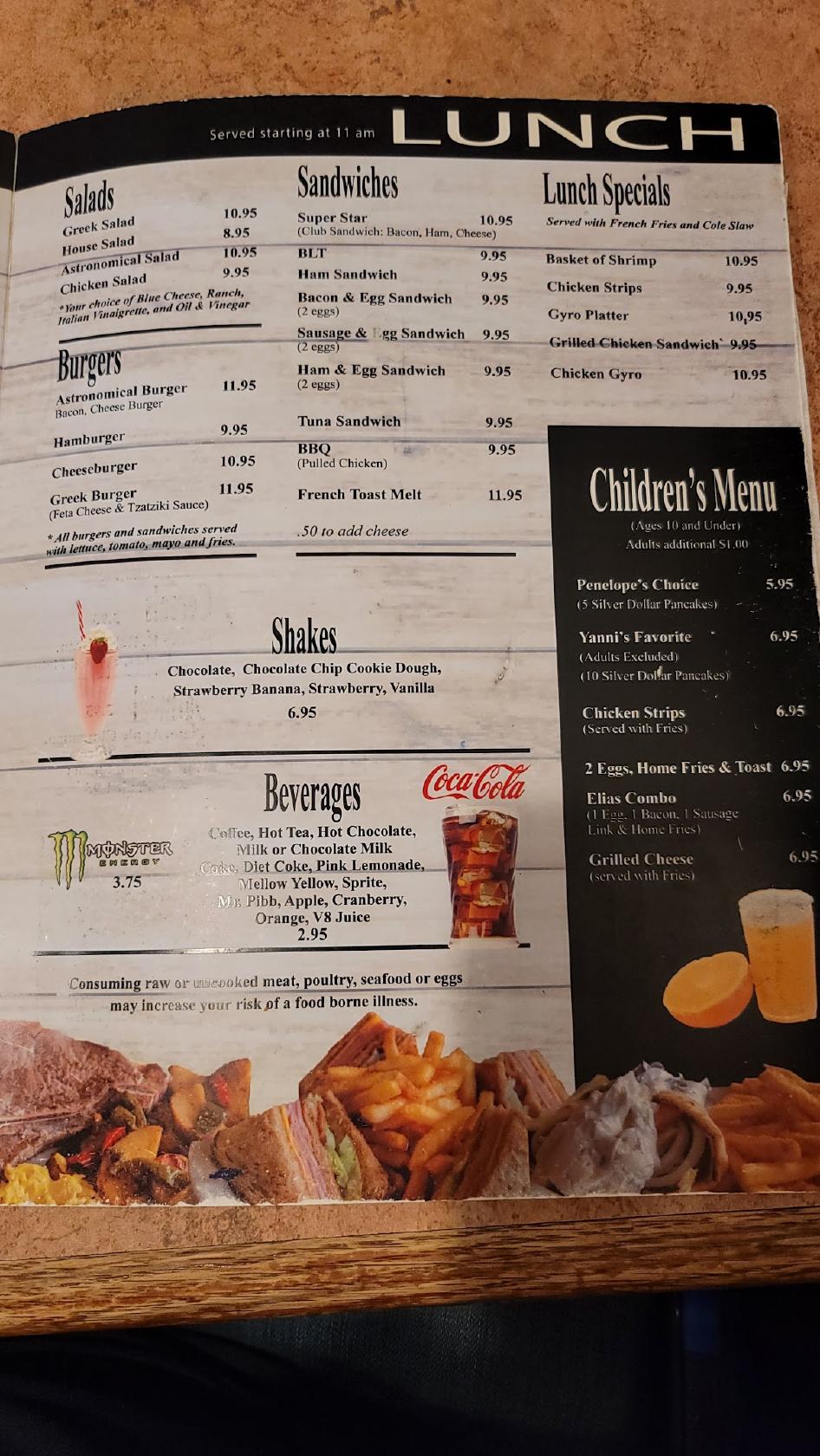 Menu at Astronomical Pancake House restaurant, Williamsburg, Richmond Rd