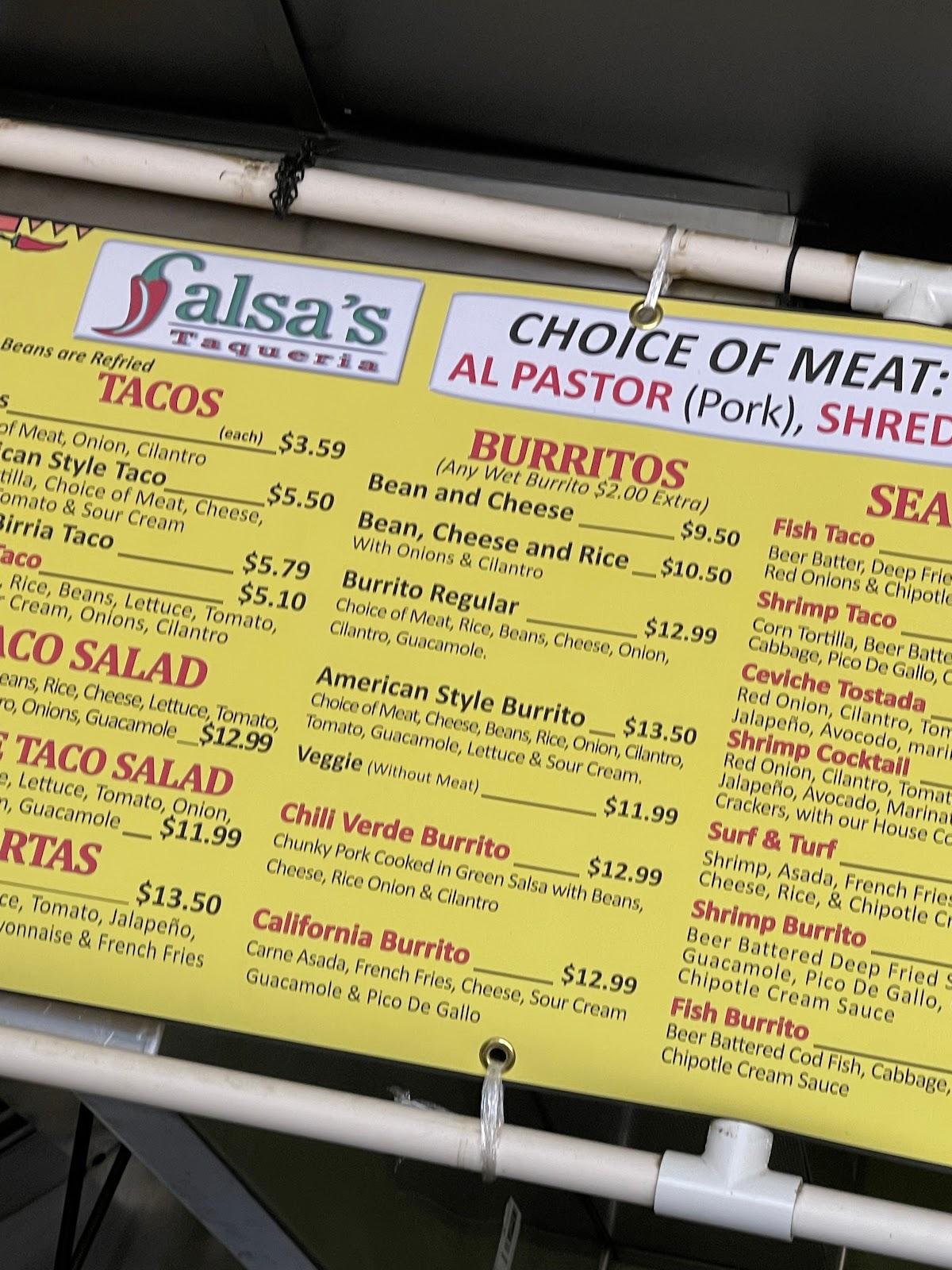 Menu at Salsa's Taqueria Mammoth Lakes restaurant, Mammoth Lakes
