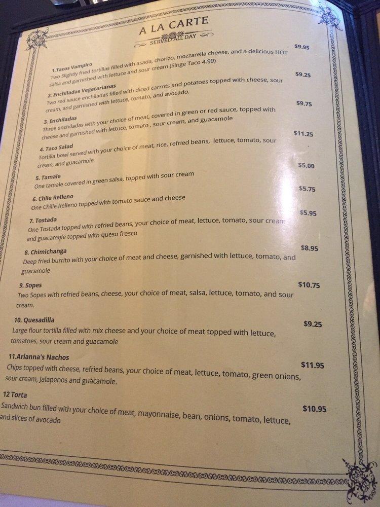 Menu at Angels Méxican Kitchen restaurant, Angels Camp