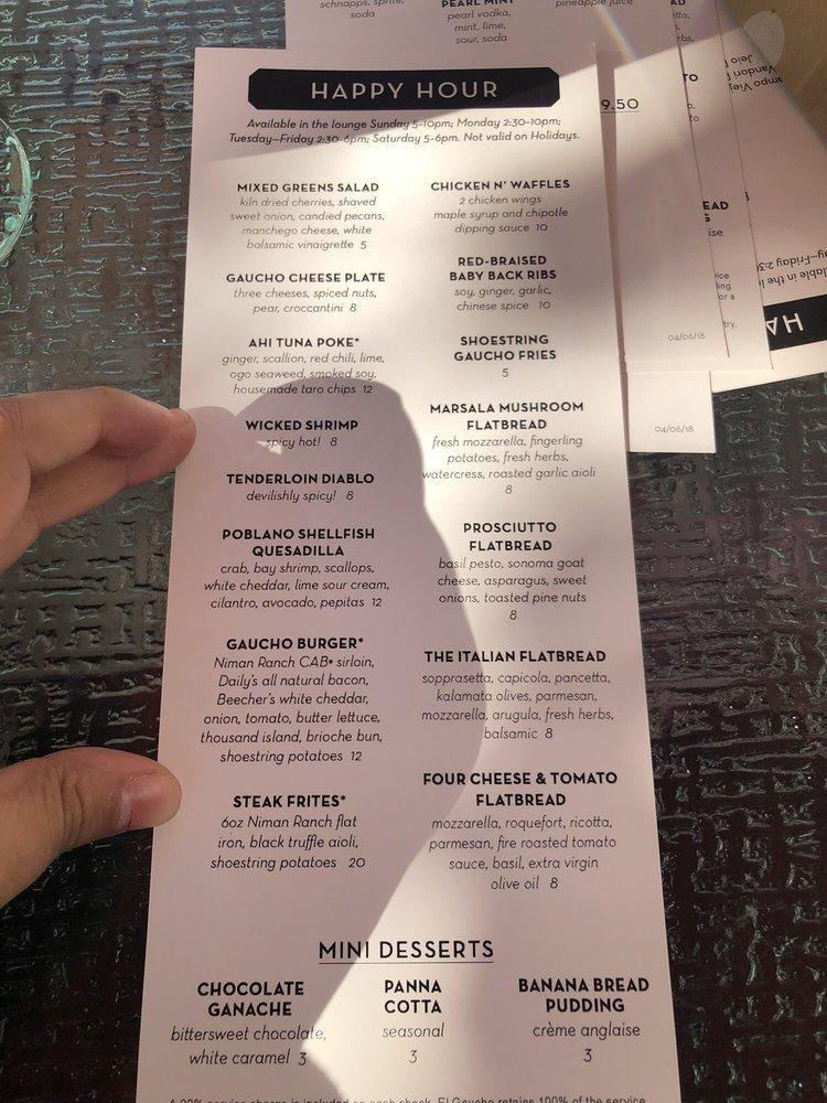 Menu at El Gaucho Bellevue pub & bar, Bellevue