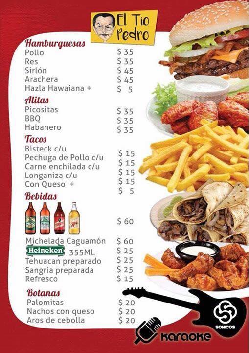 Carta del pub y bar El Tío Pedro, Nezahualcóyotl