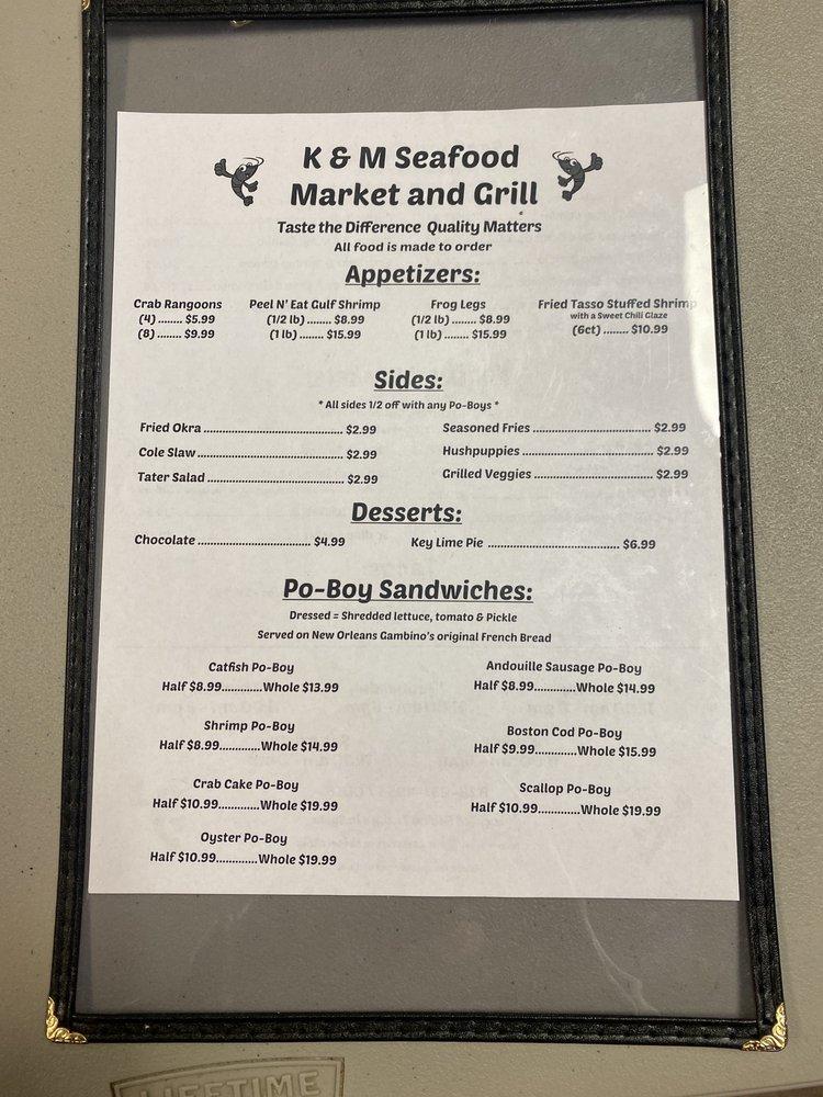 Menu at K & M Seafood Market and Grill restaurant, Sylva