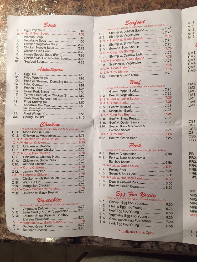 Menu at Shanghai restaurant, Corydon, Old Hwy 135