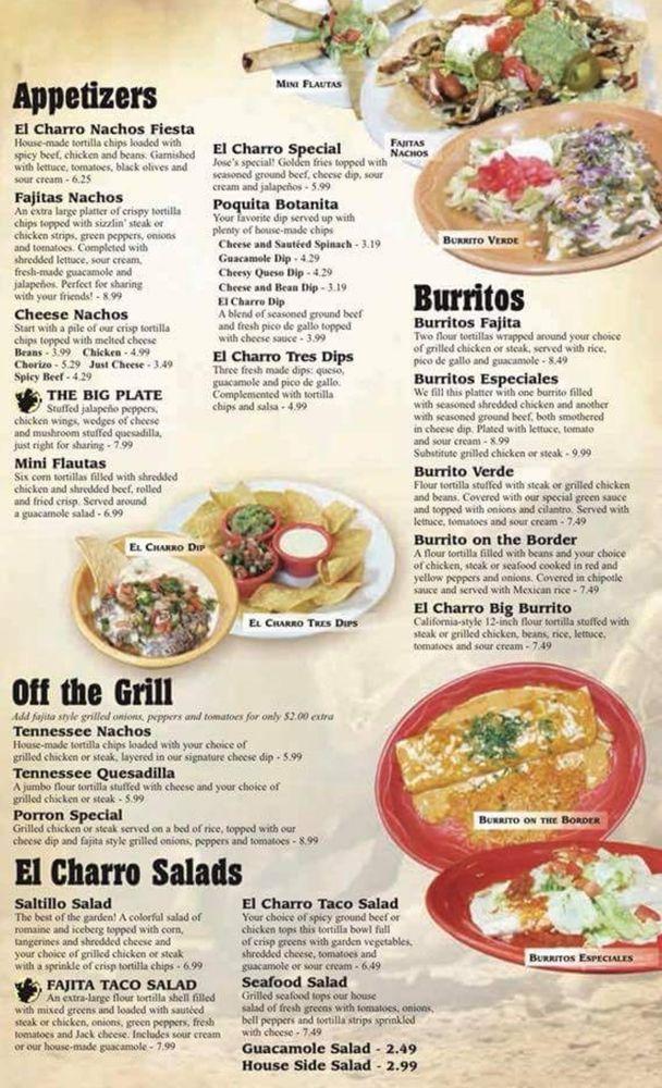 Menu at El Charro Mexican Grill restaurant, LaFollette