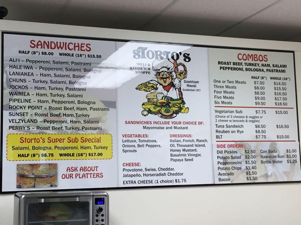 Menu At Stortos Deli And Sandwich Shoppe Restaurant Honolulu 841