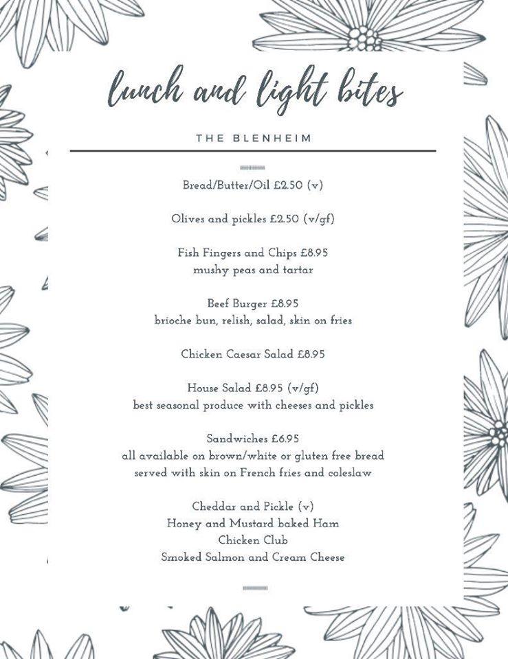 Menu at Blenheim Inn restaurant, Derby