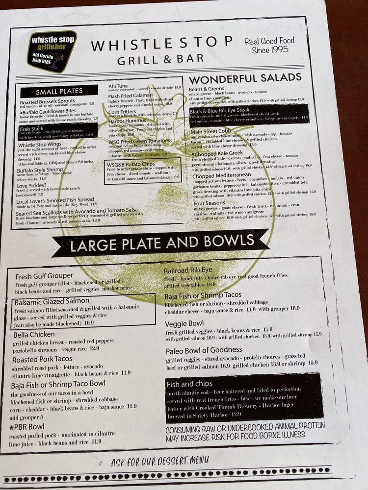 Menu at Whistle Stop Grill and Bar, Safety Harbor