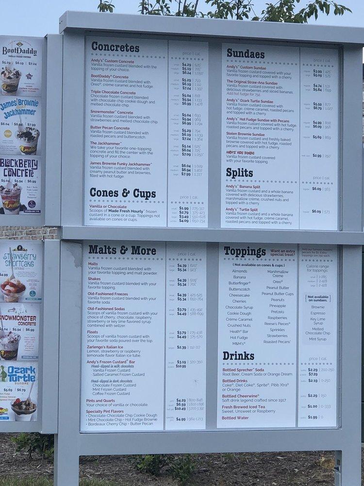 Menu at Andy's Frozen Custard fast food, Marvin