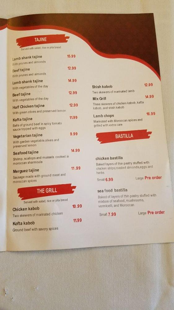 Menu at Dar Tajine Moroccan Restaurant, Plantation