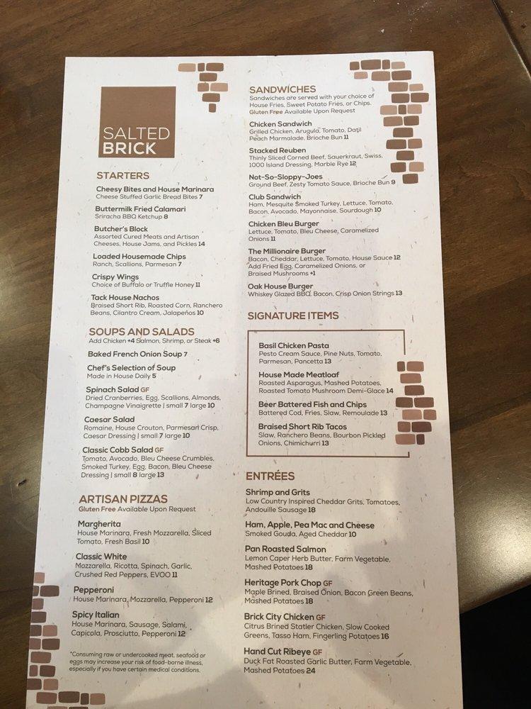 Menu at Salted Brick at Ocala Preserve pizzeria, Ocala, NW 55th Ave