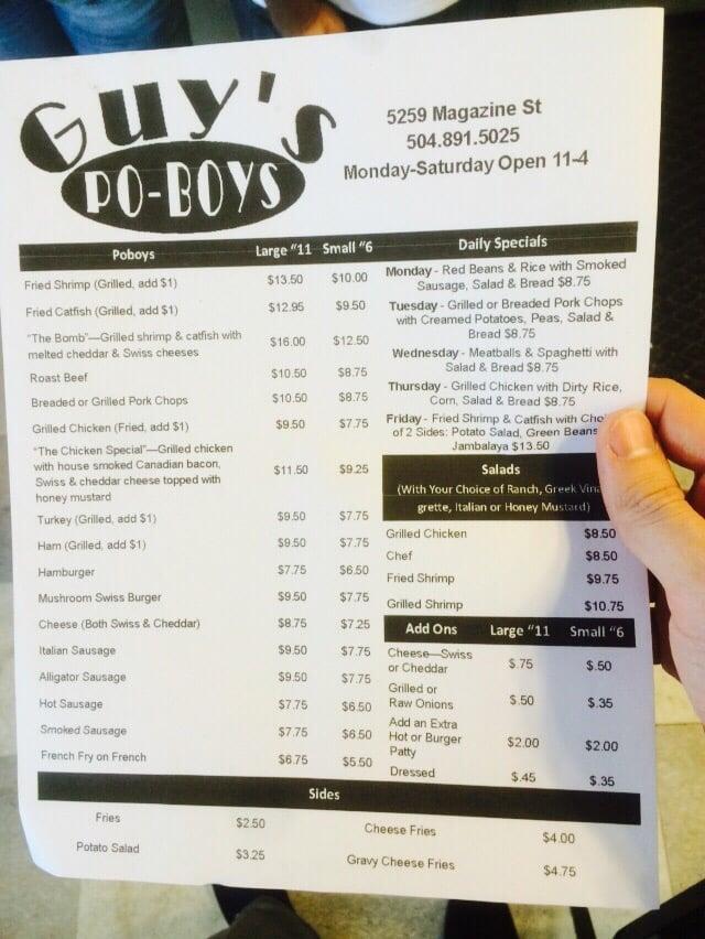 Menu at Guy's Po-Boys restaurant, New Orleans