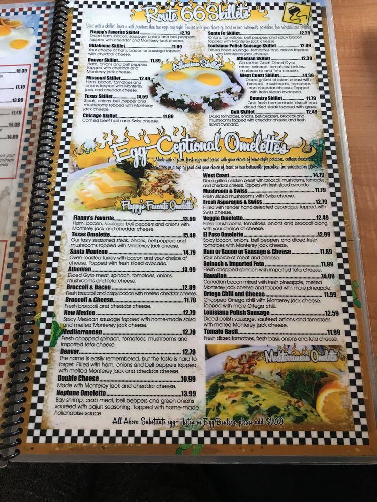 Menu at Flappy Jack's Pancake House restaurant, Glendora