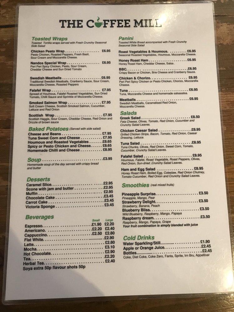 Menu at The Coffee Mill Cafe, Edinburgh, 54 West Port