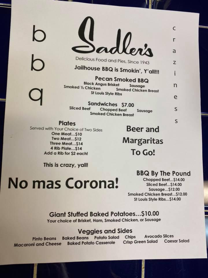 Menu at Sadler's Kitchen restaurant, Jacksonville